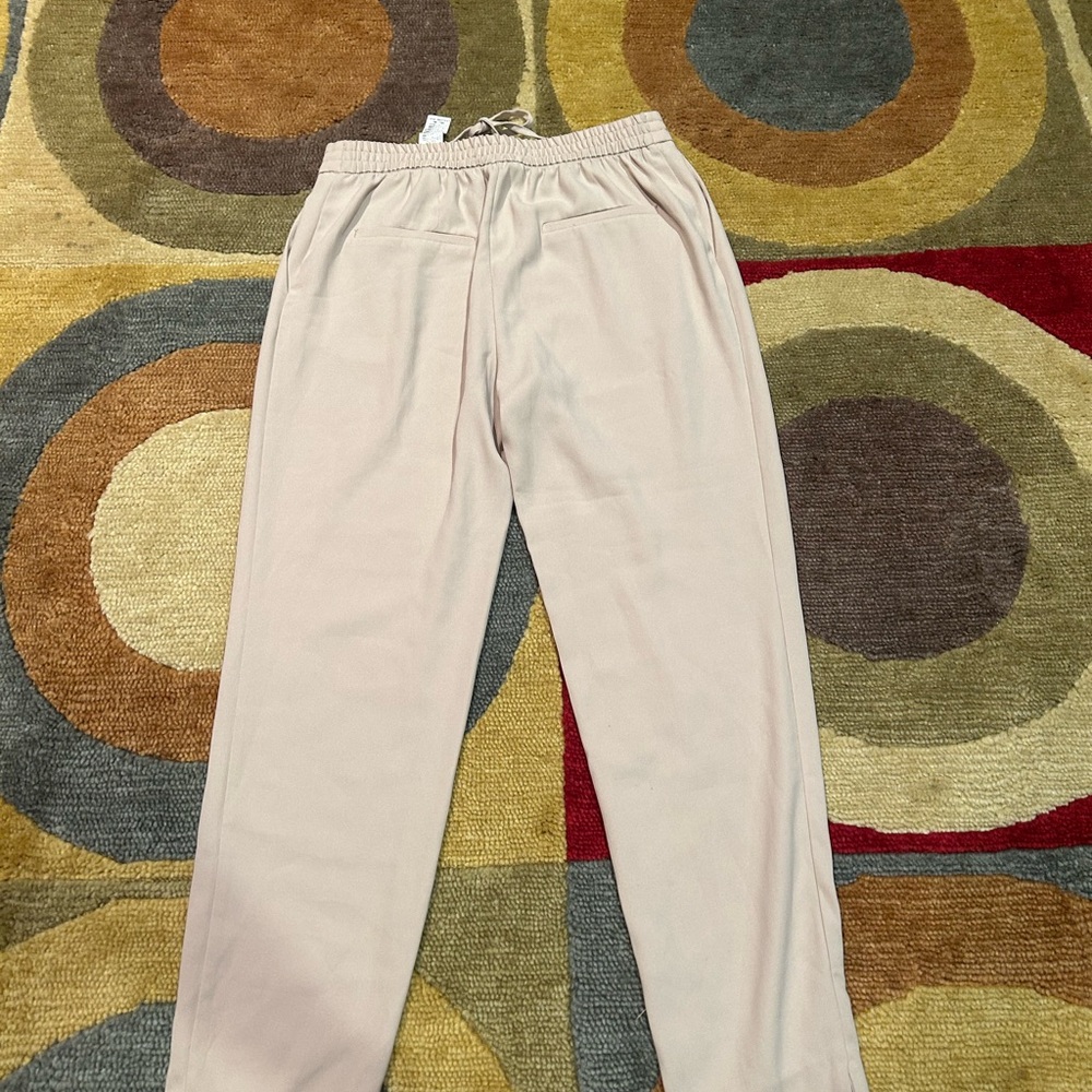 NWOT Zara Beige Lightweight Thin Drawstring Pants High Rise Ankle Women’s Small - Picture 5 of 6